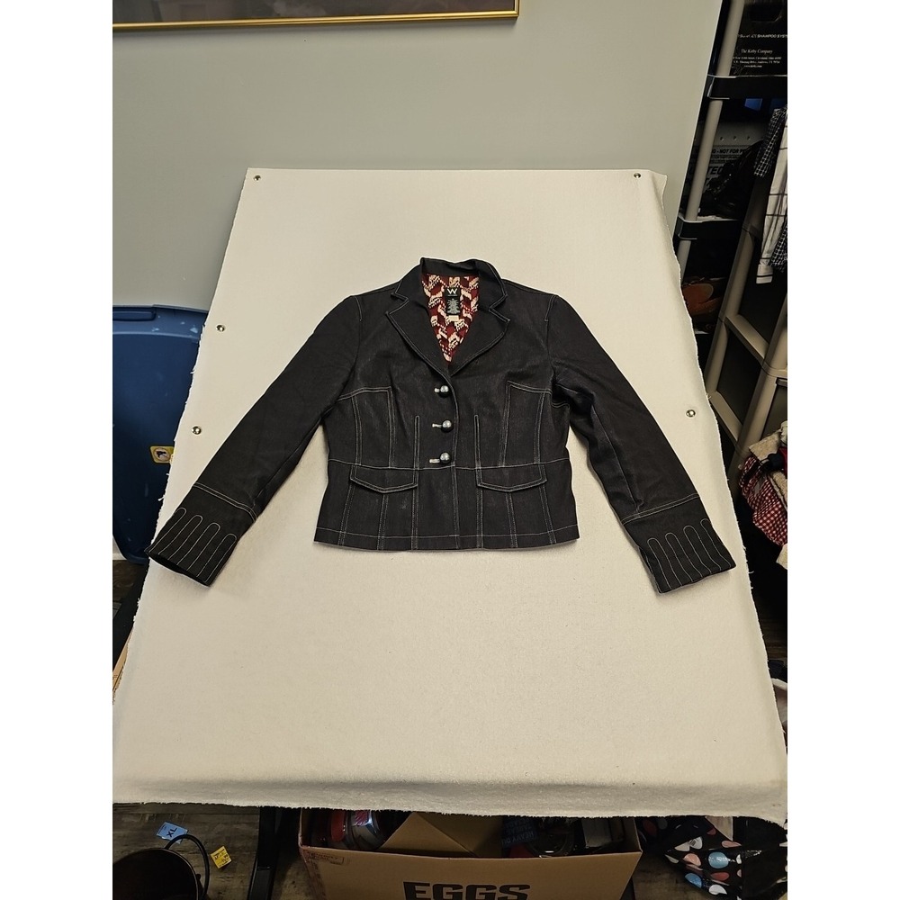 Work To Weekend‎ Jacket Womens Size 10 Black  Denim Stretch Contrast Stitch